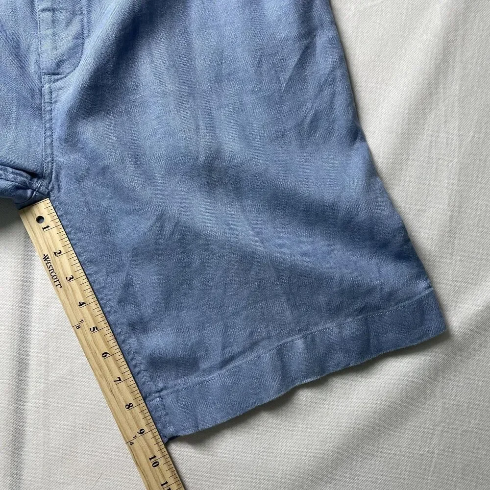 Caribbean 100% Linen Flat Front Bermuda Shorts Blue Men's Size 38x10-(dmp)
